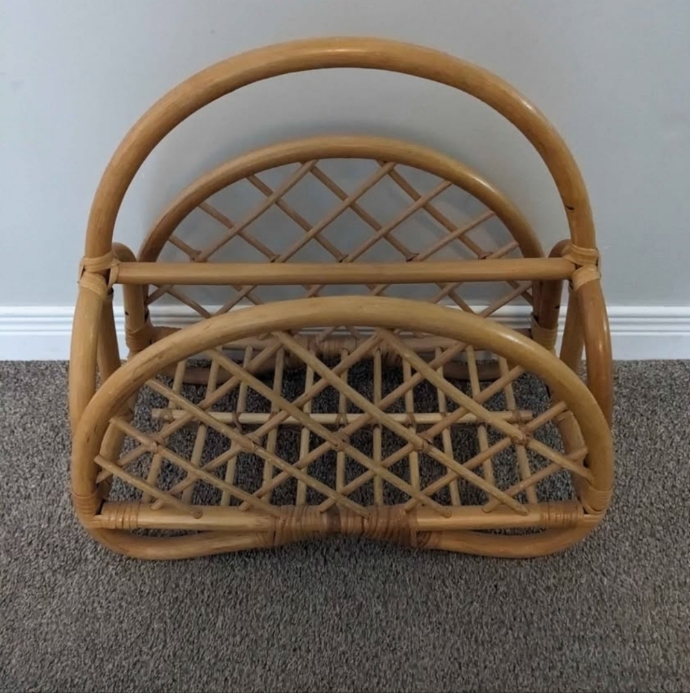 Vintage MCM Bamboo Rattan Magazine Holder